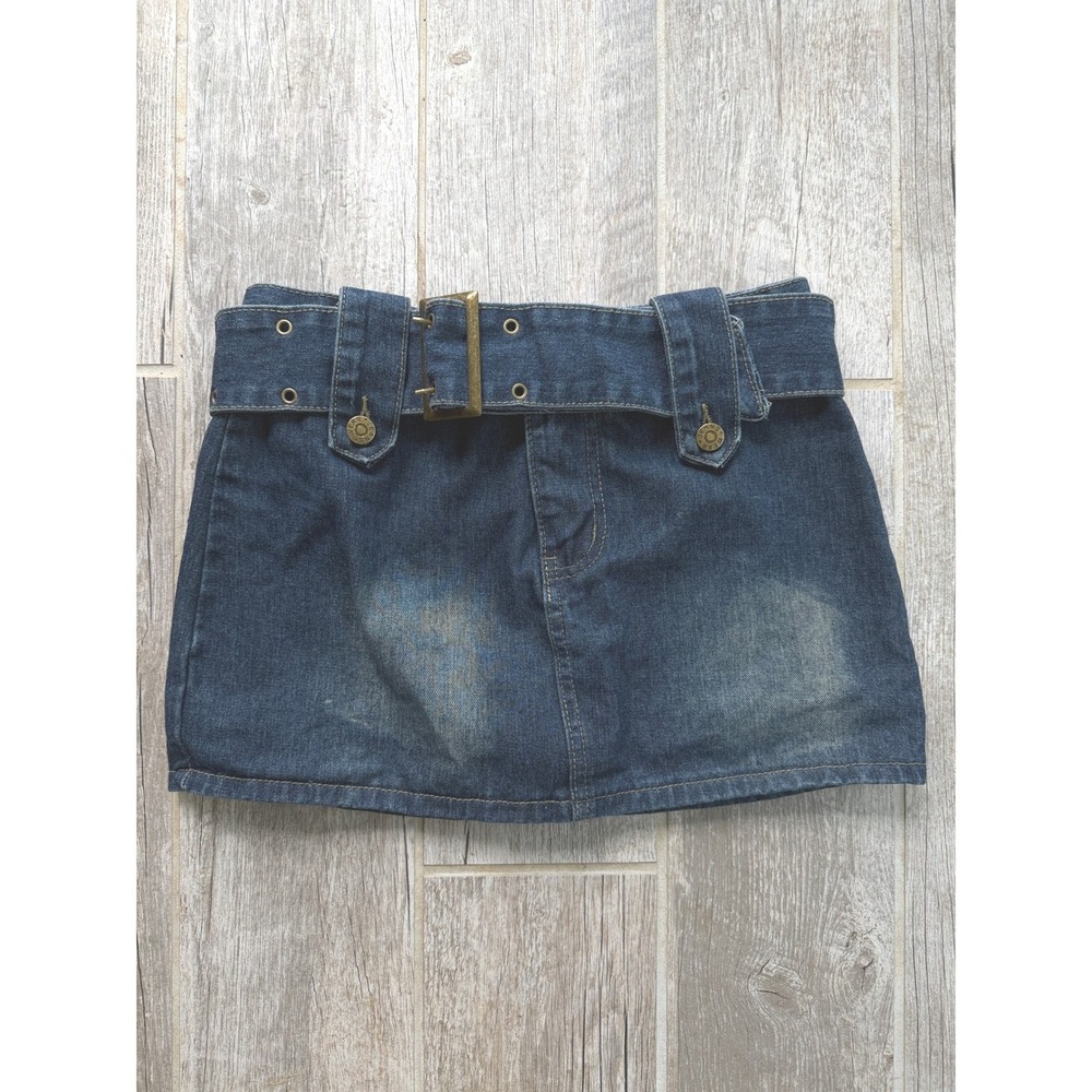 Wear Jeans Denim Mini Skirt Womens M Blue Excellent Belted Y2K Low Rise